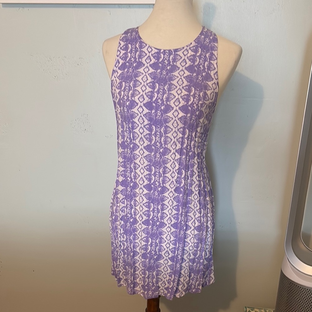 Purple Patterned Sleeveless Dress w sexy back